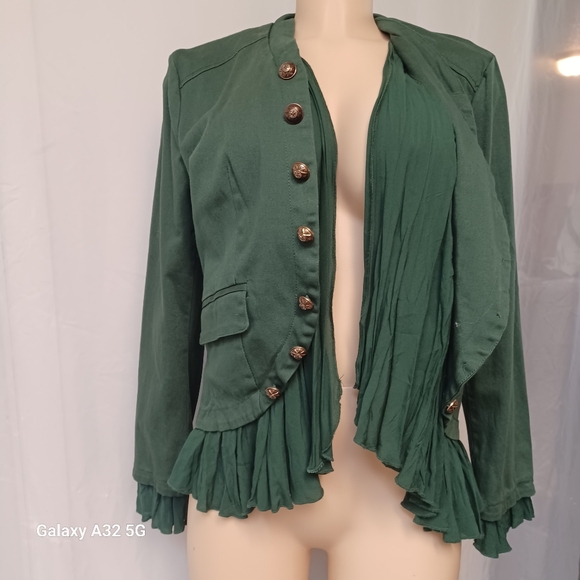 Christina New Green Jacket with Ruffled Hem and Structured Shoulders Size S - Picture 3 of 16